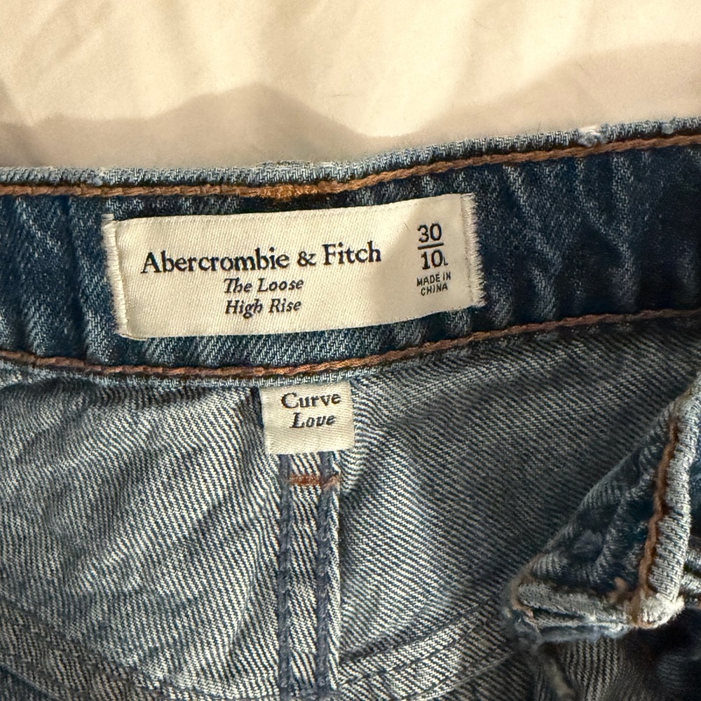 Abercrombie & Fitch Curve Love High Rise The 90s Relaxed Blue Jeans Long - Picture 3 of 3